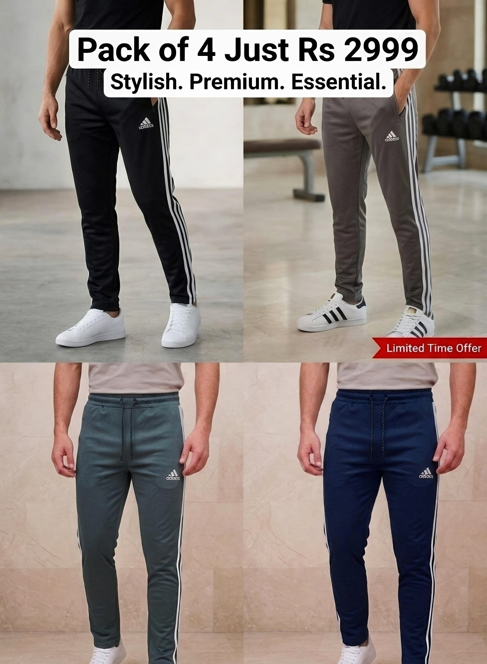 Pack of 4 Men's Premium Slim-Fit Training Trackpants - Athletic Sports Trousers
