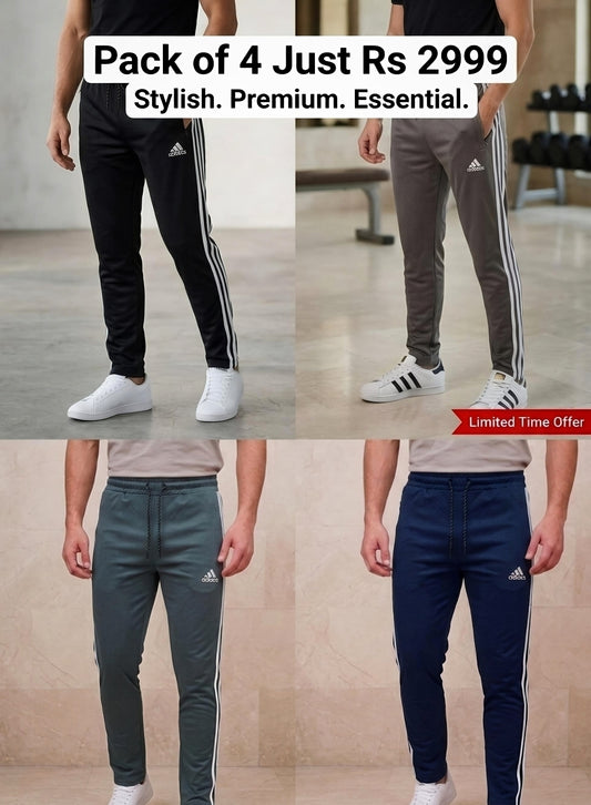 Pack of 4 Men's Premium Slim-Fit Training Trackpants - Athletic Sports Trousers